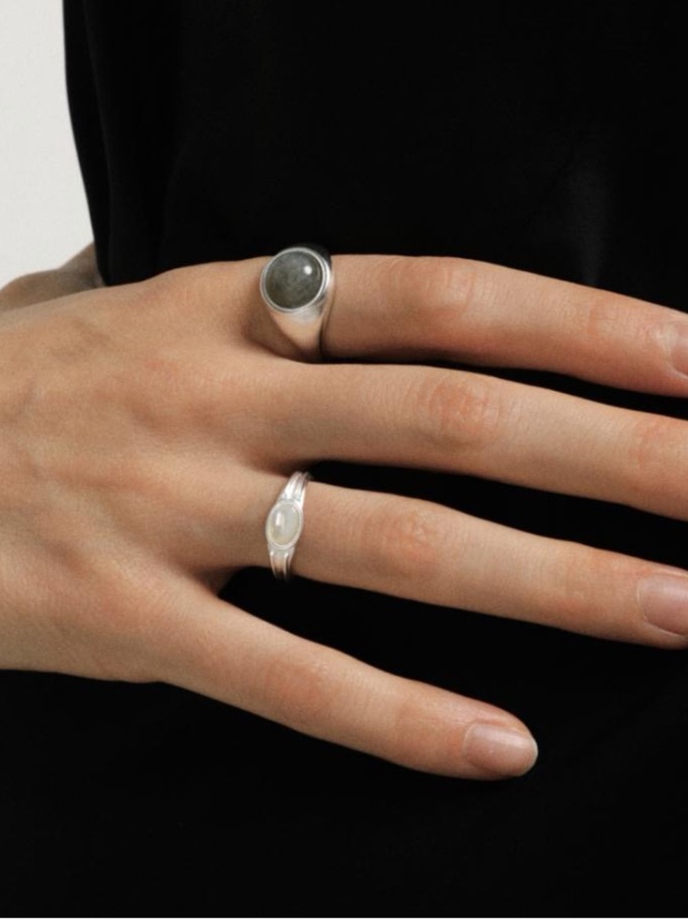 S925 Sterling Silver Ring with Oval White Cabochon Stone Open Size Adjustable - Picture 8 of 9